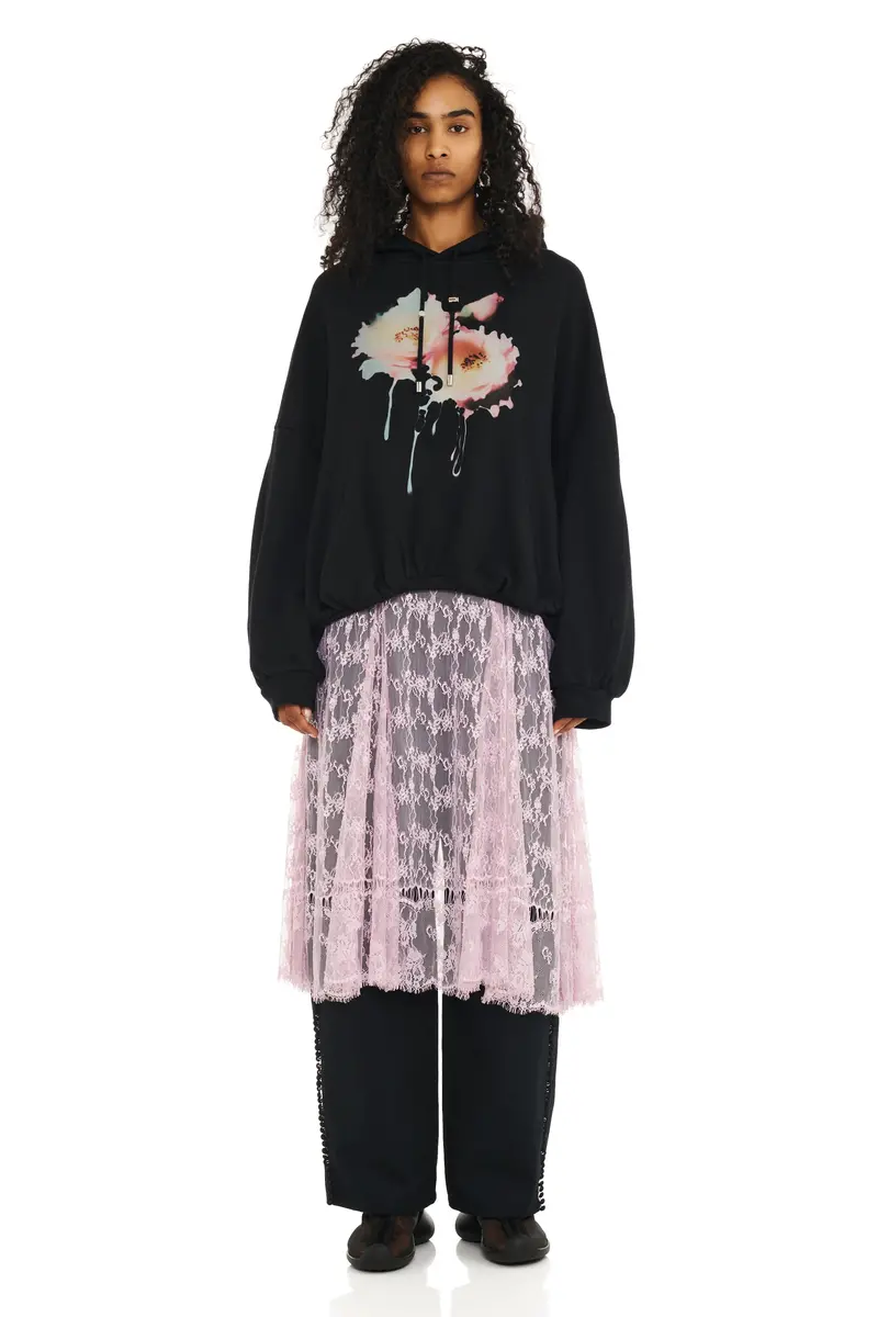 Black Flower Dream Gathered Hoodie 1