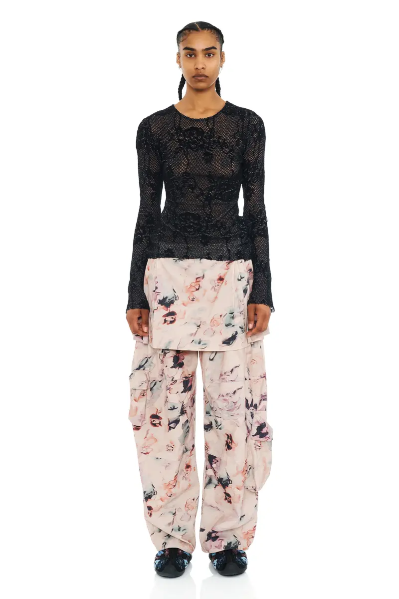 Black Knit Lace Cardio Crew Sweater 1