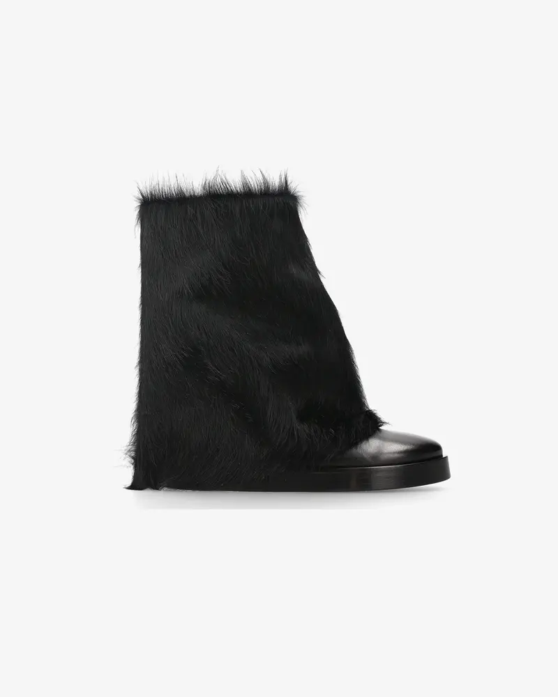 Black Leather And Fur Ankle Boots 1