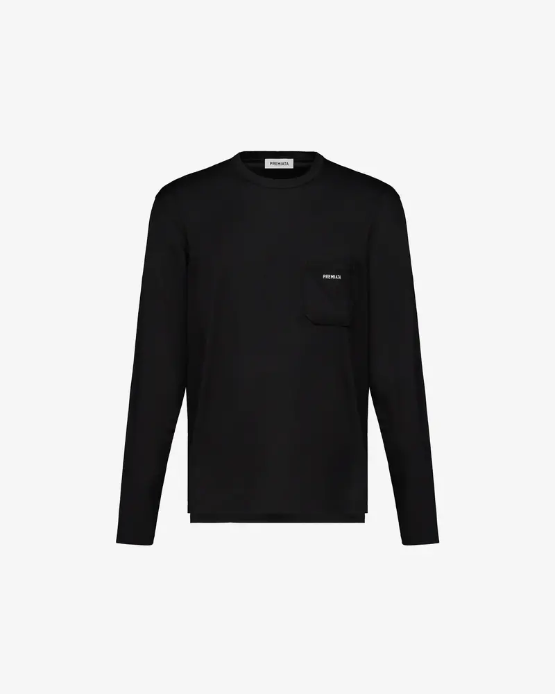 Black Long-Sleeve Cotton T-Shirt With Pocket 1
