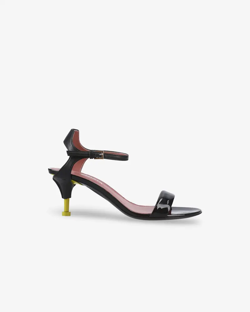 Black Patent Leather Sandal With Lime Detailing 1