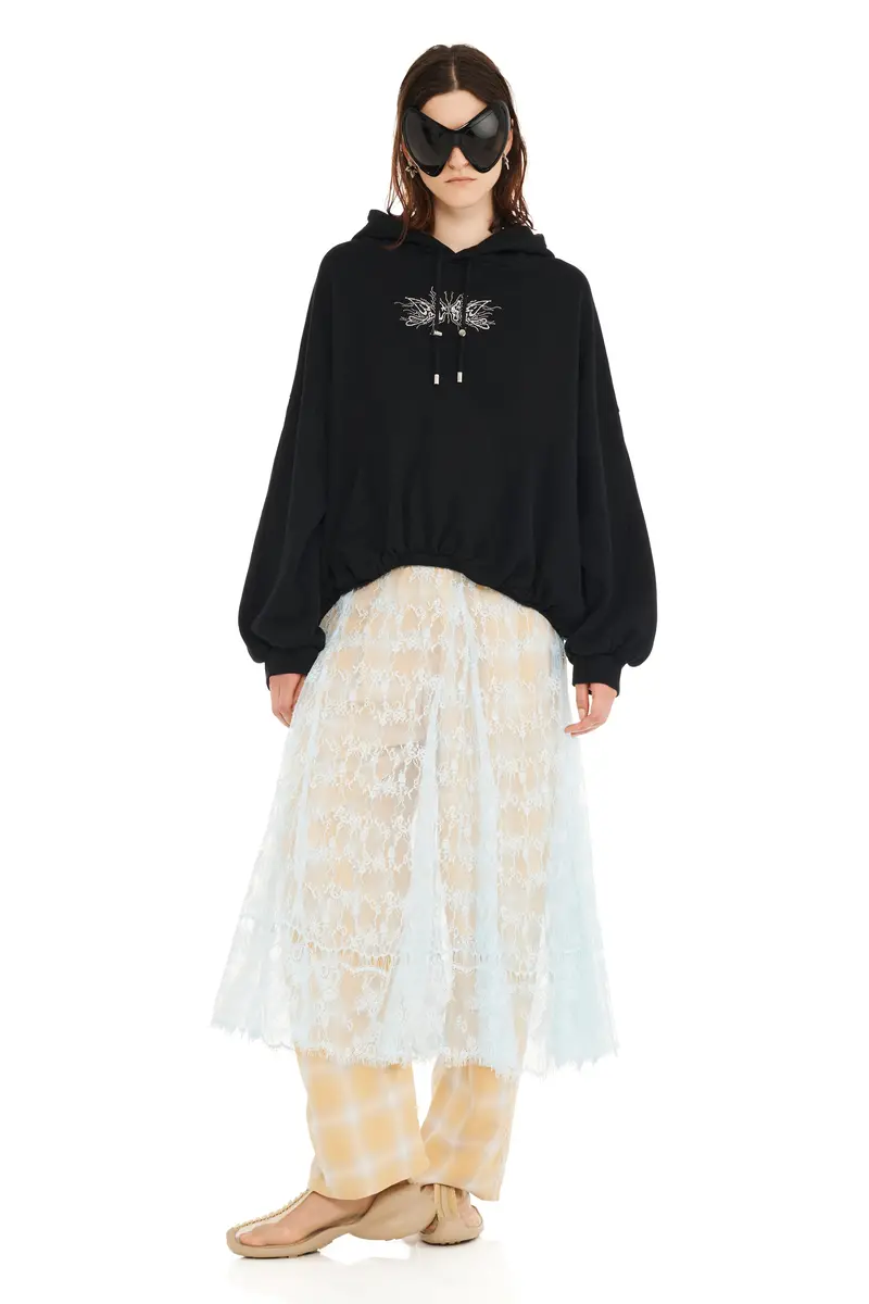 Black Rhinestone Gathered Hoodie 1