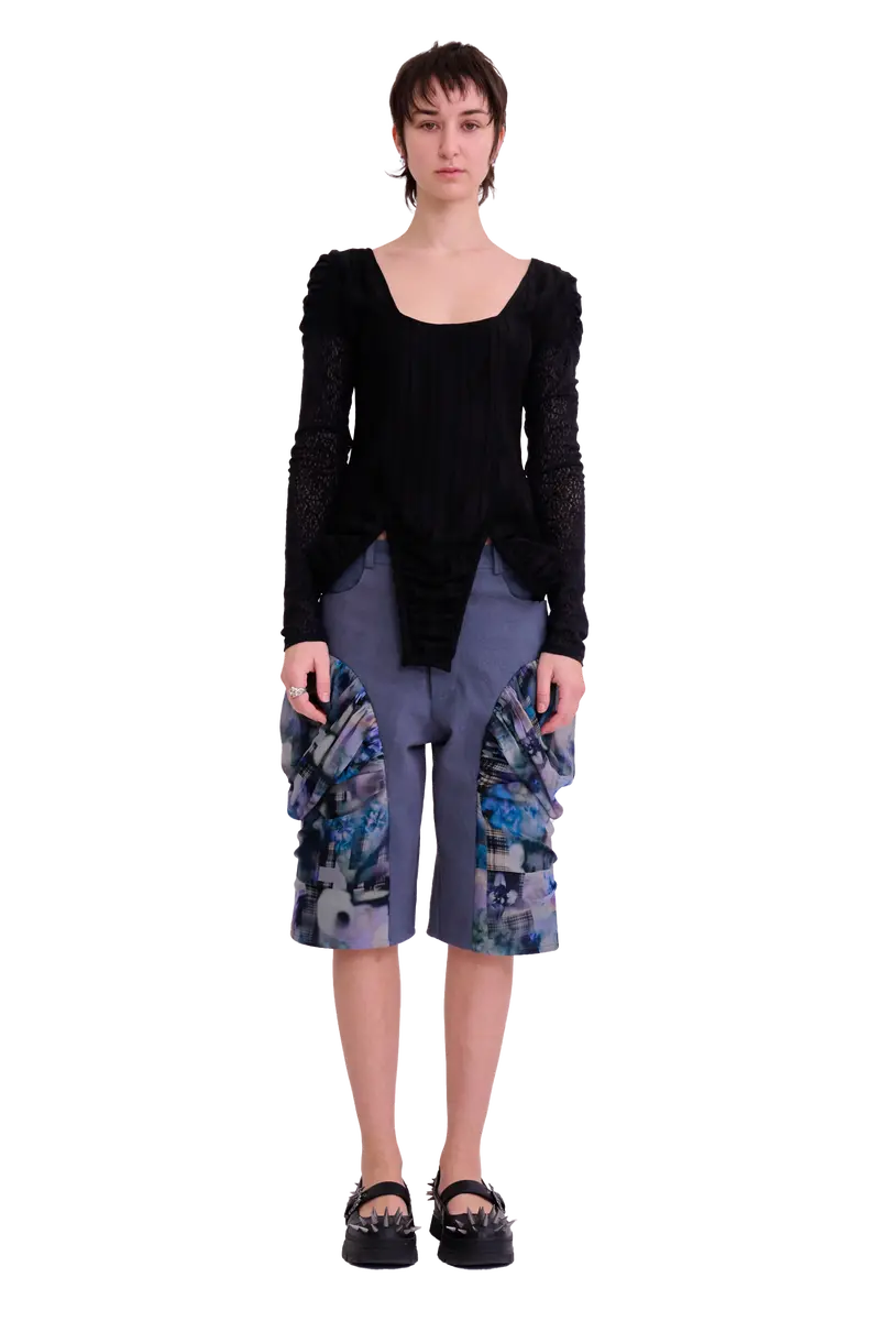 Black Satin Stripe Magnolia Top 1