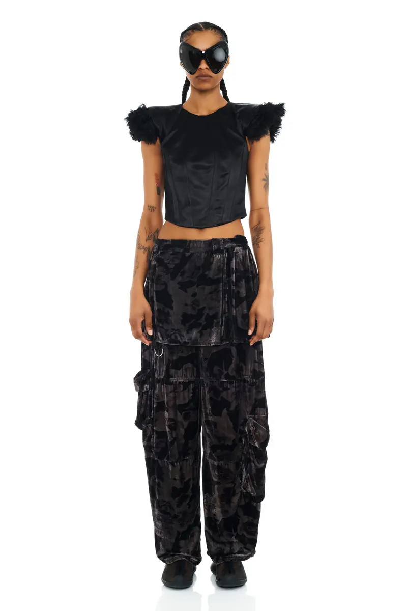 Black Watercolor Roses Lawn Skirt Cargo Pant 1