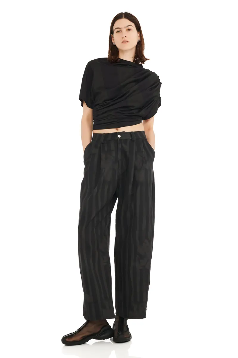 Black Wavy Flower Stripe Catchfly Pant 1