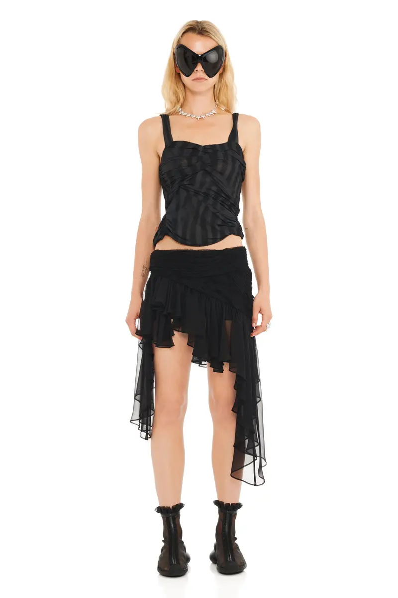 Black Wavy Flower Stripe Nettle Tank 1