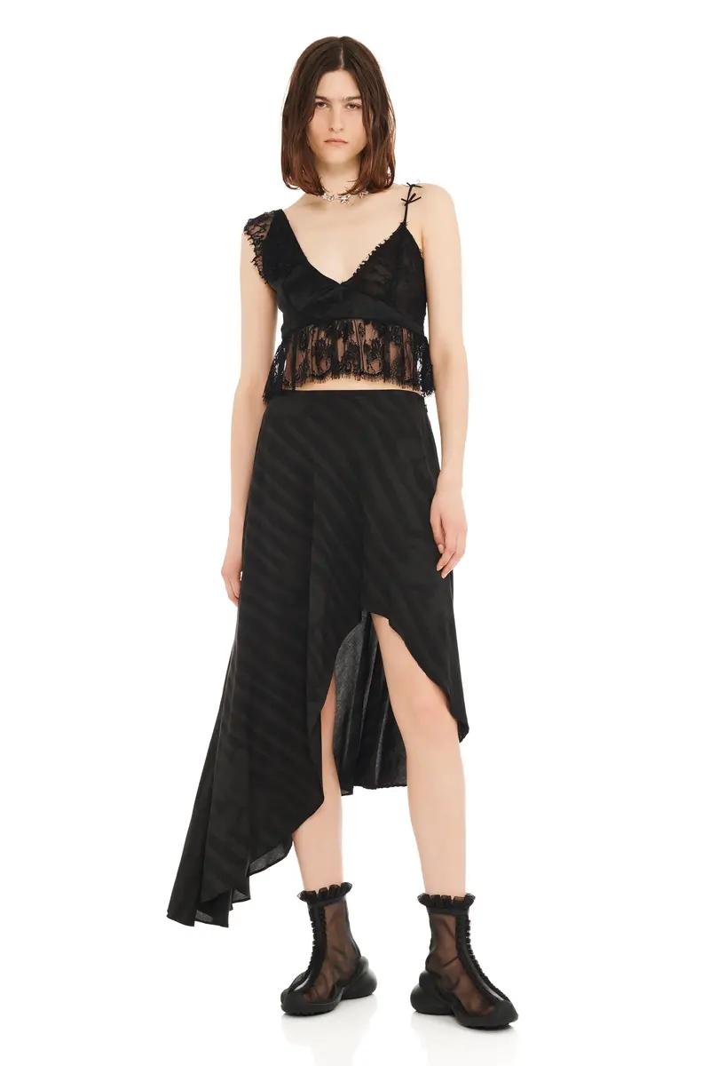 Black Wavy Flower Stripe Tulip Skirt 1