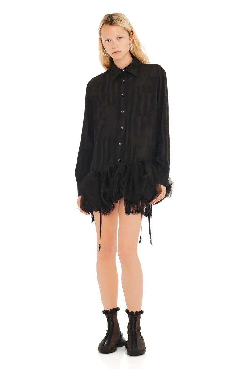 Black Wavy Flower Stripe Valerian Dress 1