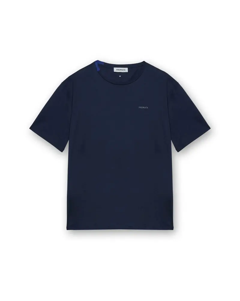 Blue Cotton T-Shirt With Nylon Detail 1