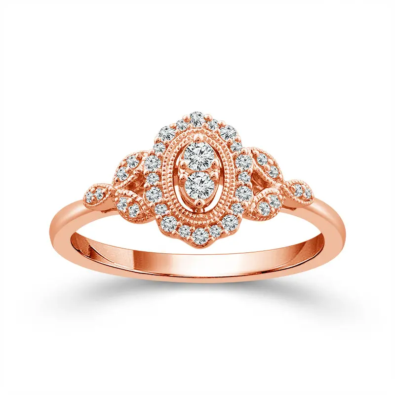 Blushed Oval Halo Round Diamond Promise Ring 1