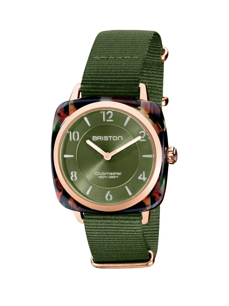 Briston Clubmaster Chic Acetate Hms Green Olive Sunray Dial Rose Gold 36Mm 1