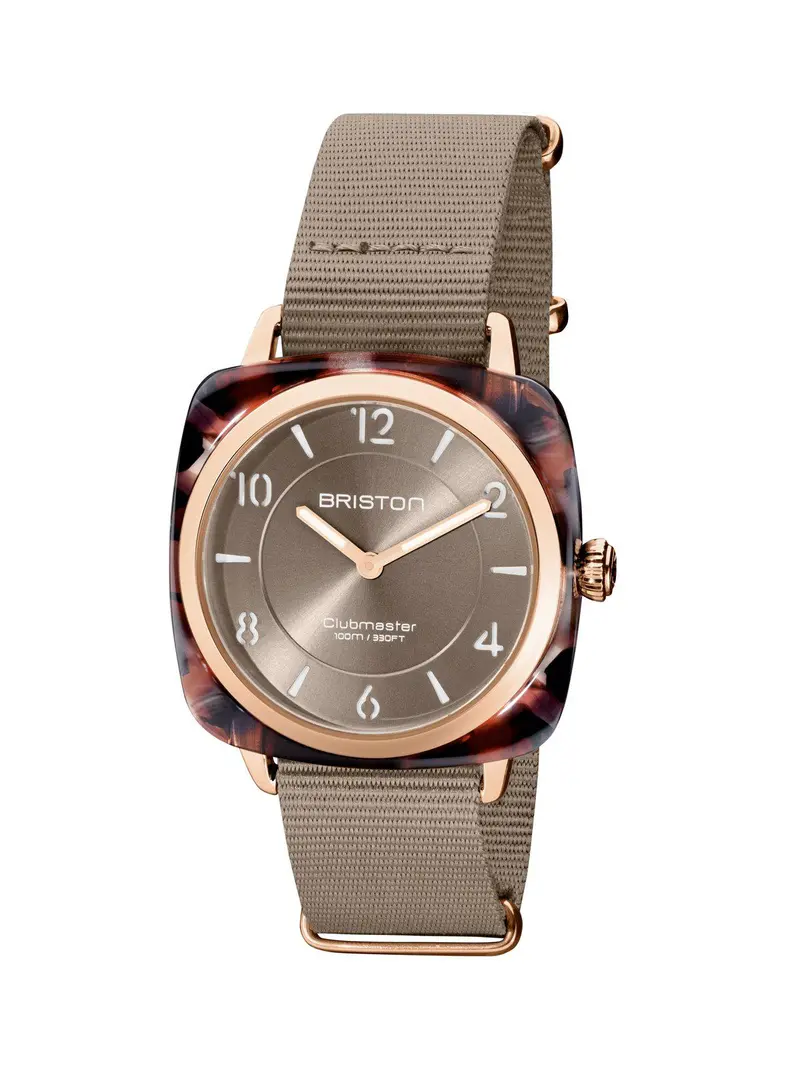 Briston Clubmaster Chic Acetate Hms Taupe Grey Sunray Dial Rose Gold 36Mm 1