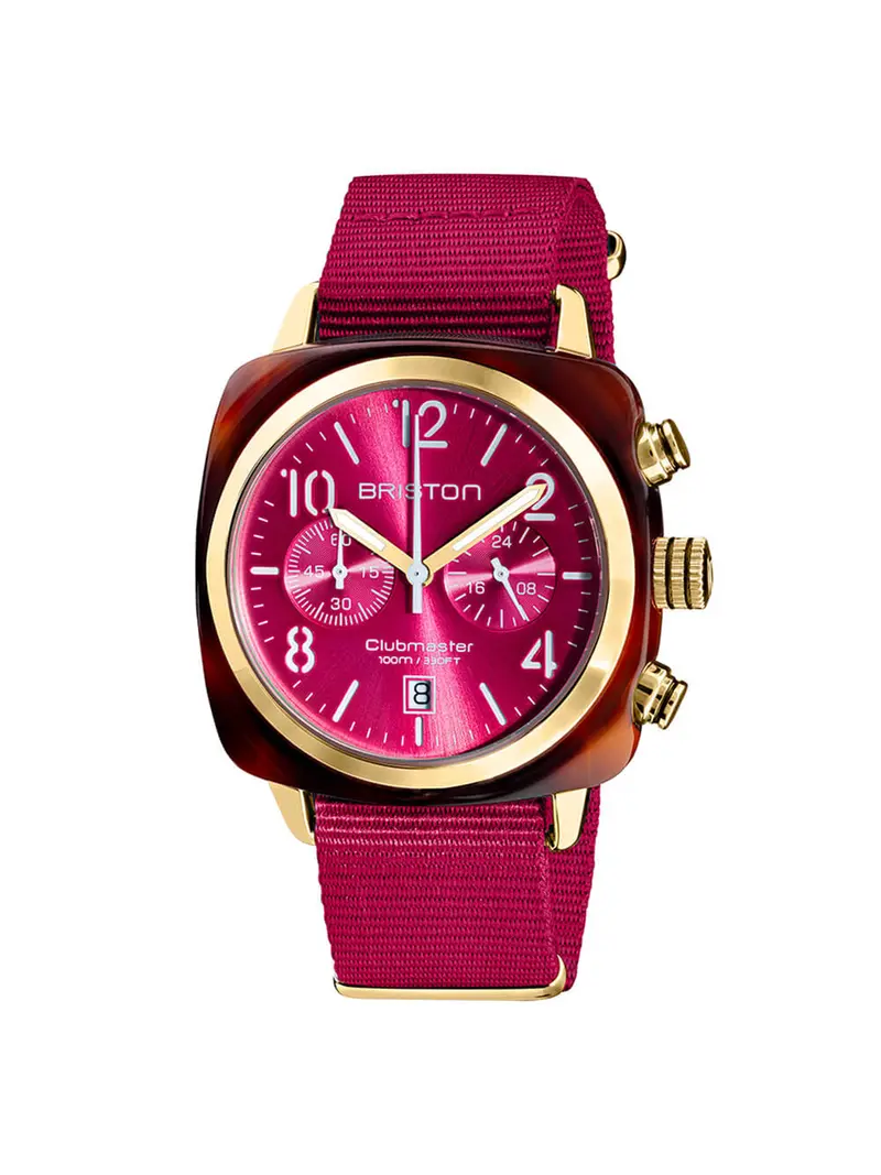 Briston Clubmaster Classic Acetate Chronograph Berry Sunray Dial Yellow Gold 42Mm 1