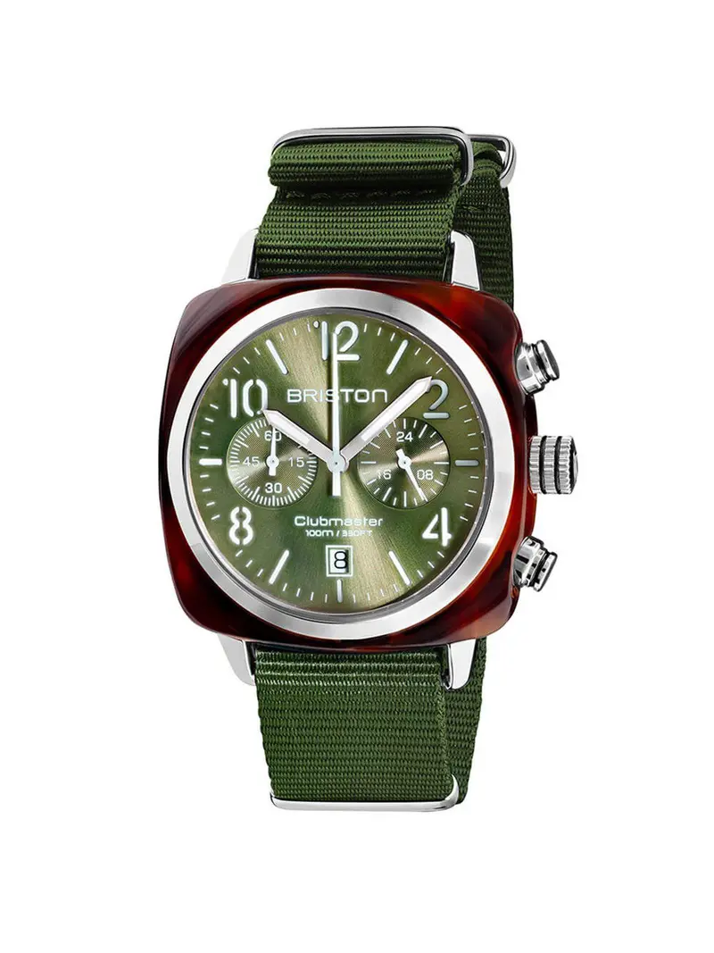 Briston Clubmaster Classic Acetate Chronograph Green Olive Sunray 40Mm 1