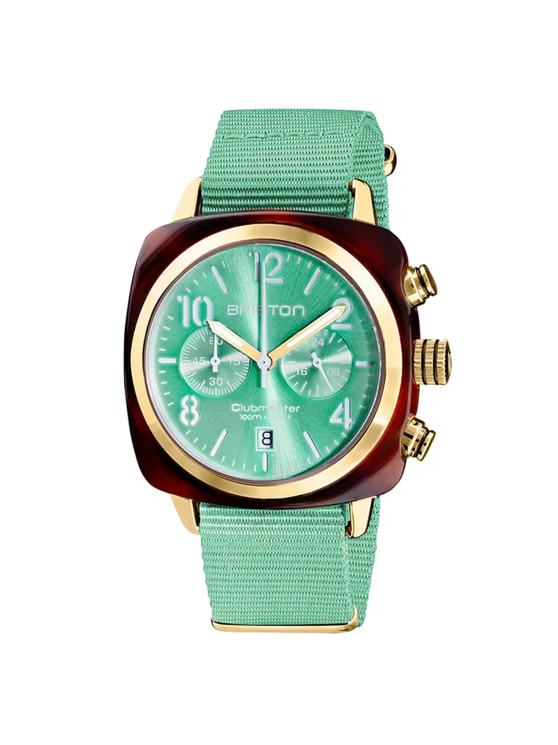 Briston Clubmaster Classic Acetate Chronograph Green Water Sunray Dial Yellow Gold 42Mm 1