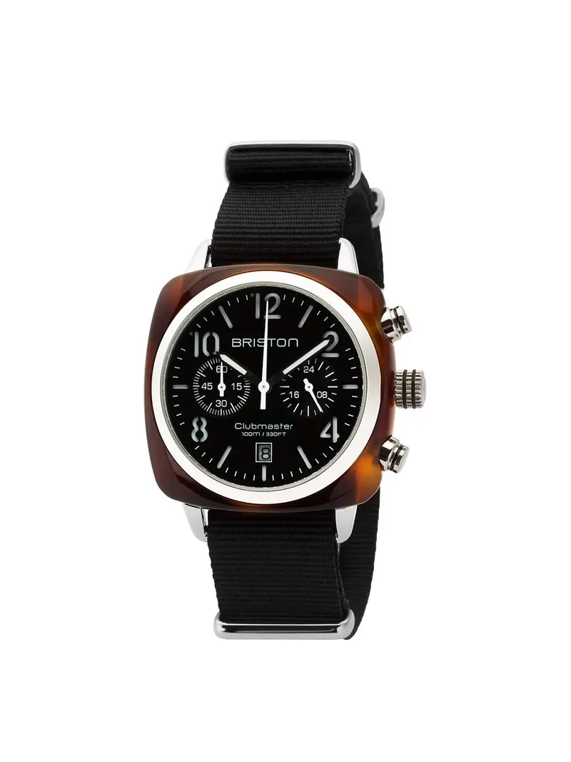 Briston Clubmaster Classic Acetate Chronograph Tortoise Shell Black Dial And Black Nato Strap 40Mm 1