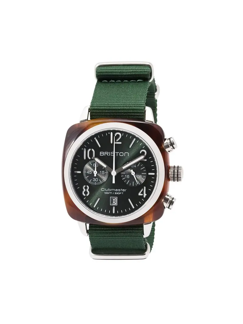 Briston Clubmaster Classic Acetate Chronograph Tortoise Shell British Green Sunray Dial 40Mm 1