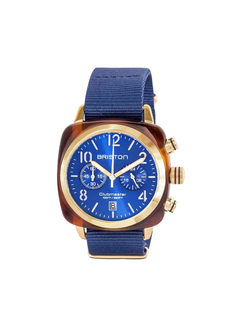 Briston Clubmaster Classic Acetate Chronograph Tortoise Shell Gold Blue Sunray Dial 40Mm 1
