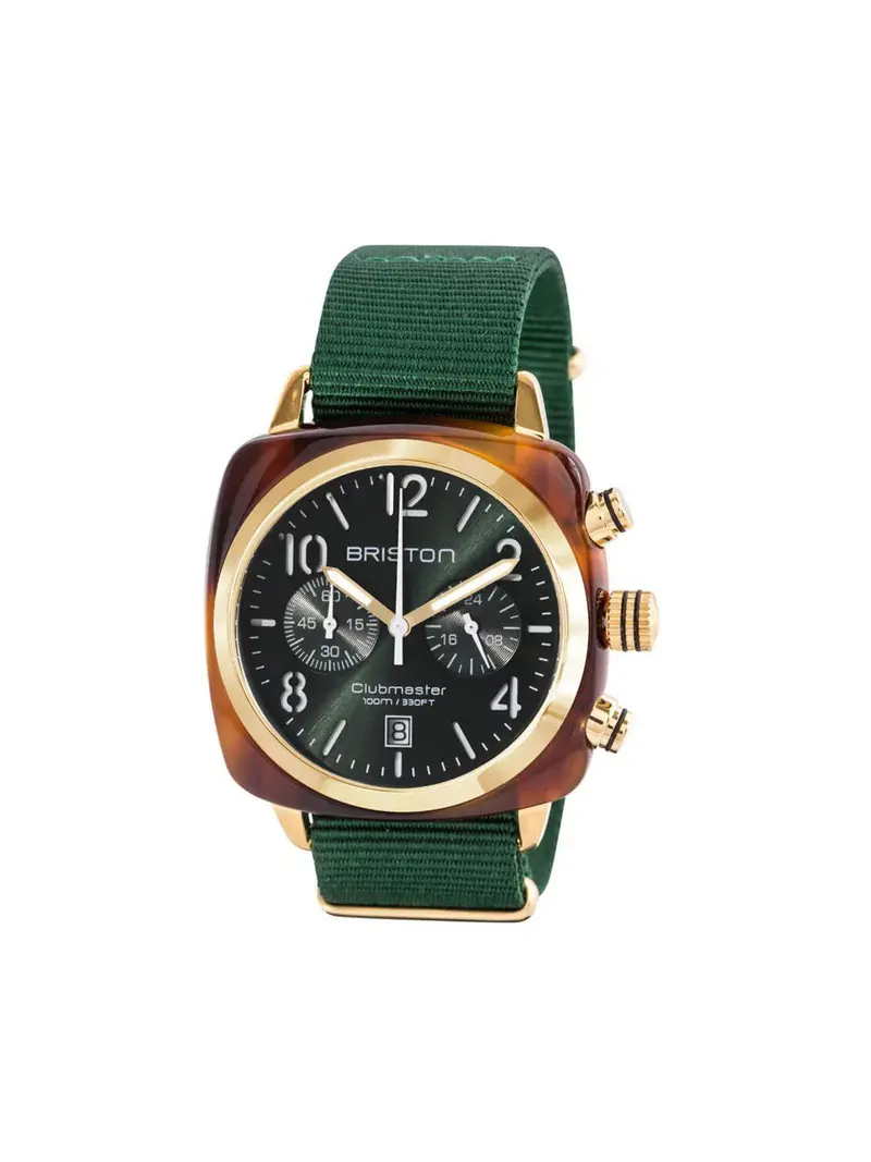 Briston Clubmaster Classic Acetate Chronograph Tortoise Shell Gold Green Sunray Dial 40Mm 1