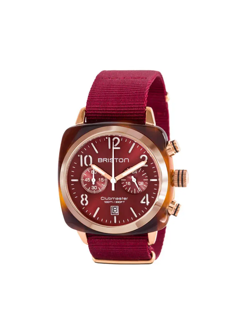 Briston Clubmaster Classic Acetate Chronograph Tortoise Shell Gold Red Sunray Dial 40Mm 1