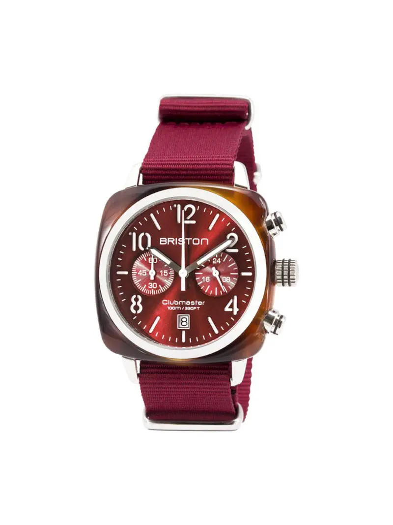 Briston Clubmaster Classic Acetate Chronograph Tortoise Shell Red Sunray Dial 40Mm 1
