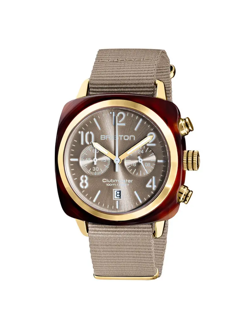 Briston Clubmaster Classic Acetate Chronograph Yellow Gold Grey Taupe Sunray 40Mm 1