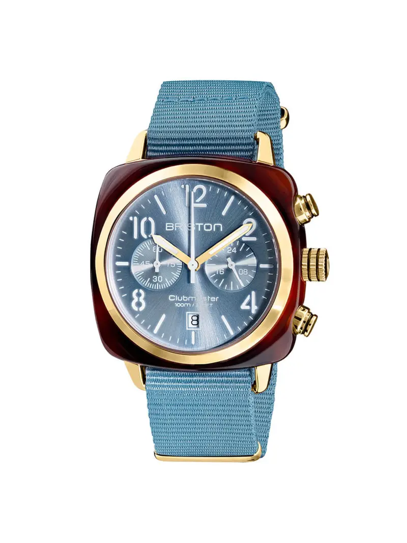 Briston Clubmaster Classic Acetate Chronograph Yellow Gold Ice Blue Sunray 40Mm 1