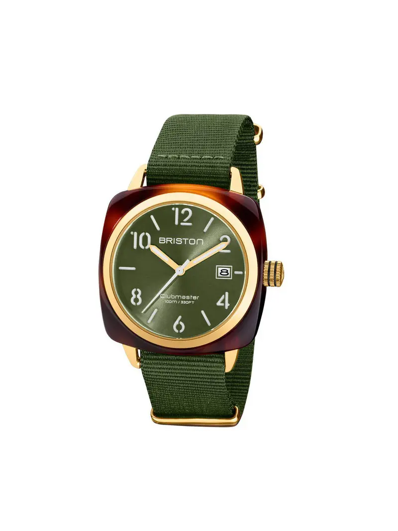 Briston Clubmaster Classic Acetate Hms Gold Green Olive Sunray Dial 40Mm 1