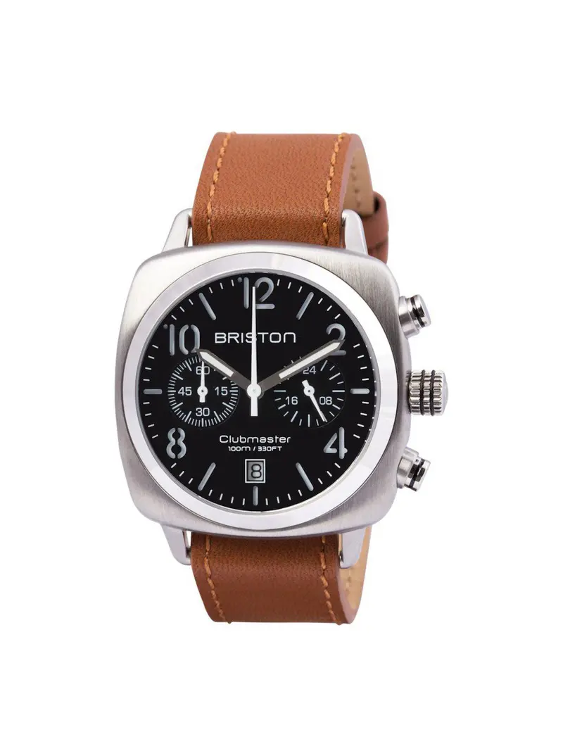 Briston Clubmaster Classic Steel Chronograph Black Dial With Brown Leather Strap 40Mm 1