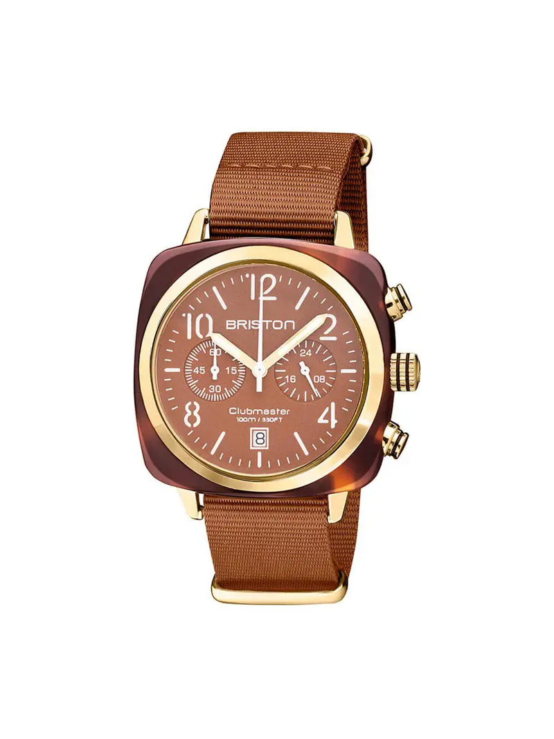 Briston Clubmaster Classic Terracota Acetate Chronograph Yellow Gold Caramel Matt Powder 40Mm 1
