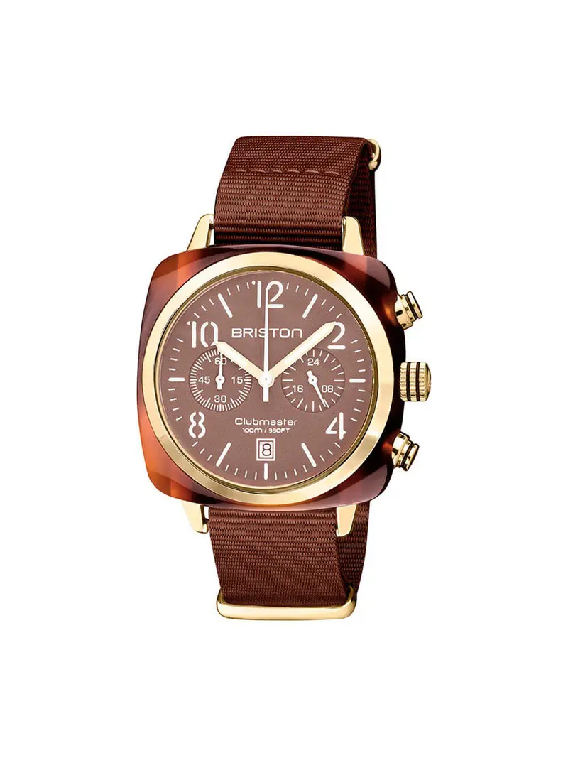 Briston Clubmaster Classic Terracota Acetate Chronograph Yellow Gold Chocolate Matt Powder 40Mm 1