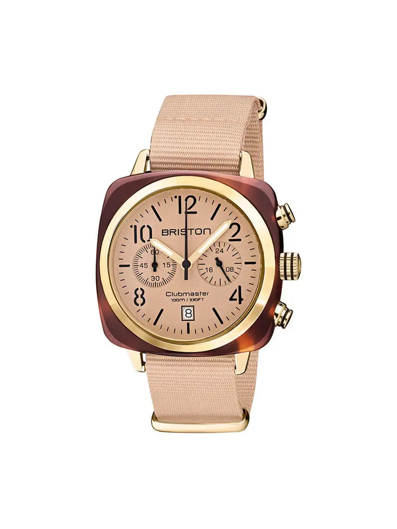 Briston Clubmaster Classic Terracota Acetate Chronograph Yellow Gold Nude Matt Powder 40Mm 1