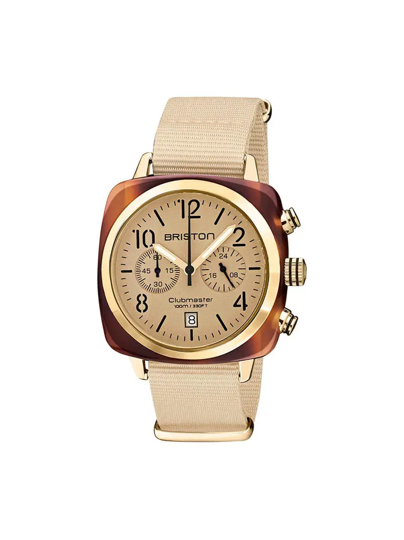 Briston Clubmaster Classic Terracota Acetate Chronograph Yellow Gold Vanilla Matt Powder 40Mm 1