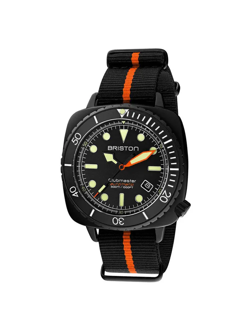 Briston Clubmaster Diver Pro Automatic Acetate Black Orange Nato Strap 44Mm 1