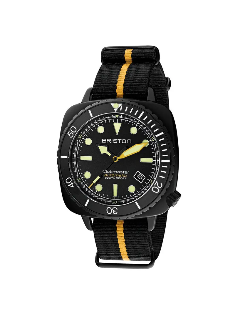 Briston Clubmaster Diver Pro Automatic Acetate Black Yellow Nato Strap 44Mm 1