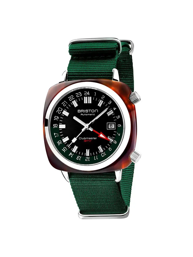 Briston Clubmaster Gmt Traveler Hms Automatic Acetate Black Dial British Green Nato Strap 42Mm 1