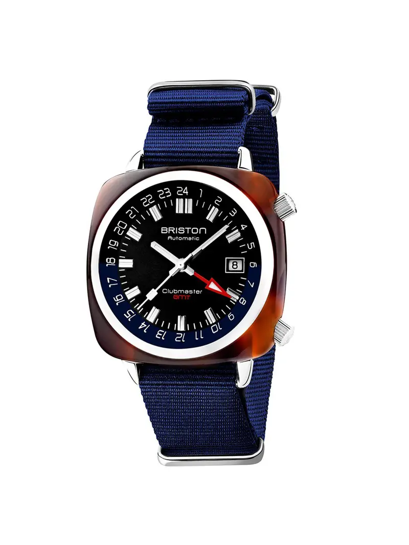 Briston Clubmaster Gmt Traveler Hms Automatic Acetate Black Dial Navy Blue Nato Strap 42Mm 1