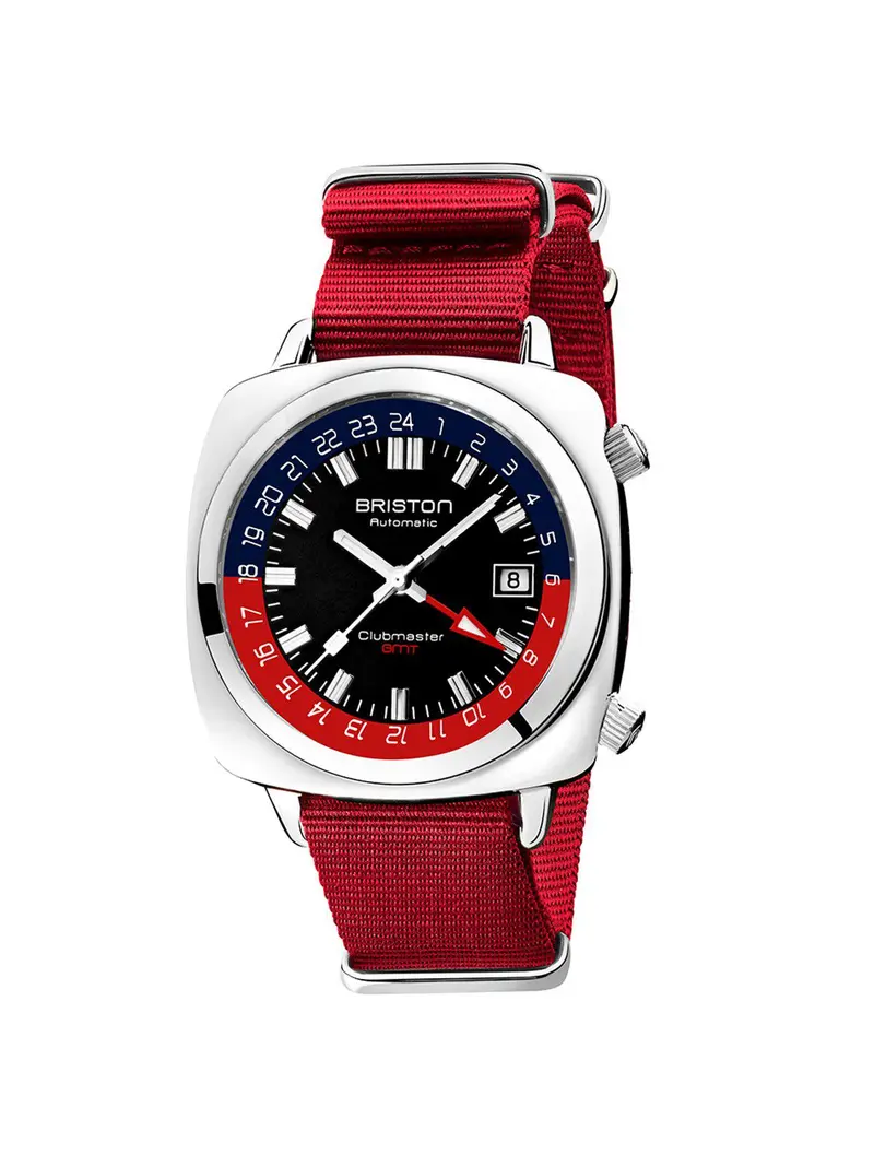 Briston Clubmaster Gmt Traveler Hms Automatic Steel Black Dial Red Nato Strap 42Mm 1