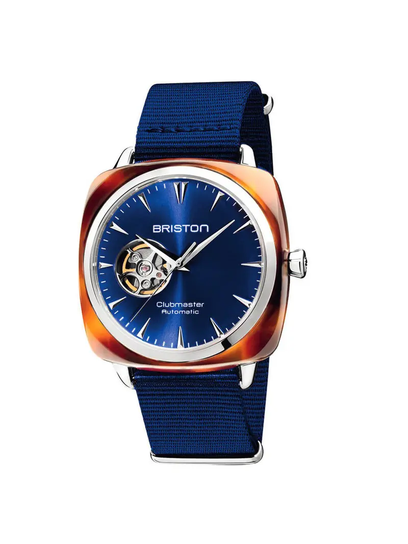 Briston Clubmaster Iconic Acetate Automatic Hms Date Dial Opening Navy Blue Sunray Dial 40Mm 1