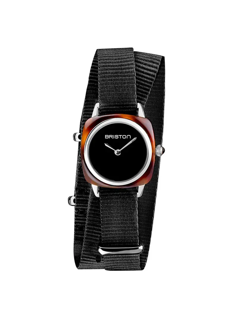 Briston Clubmaster Lady Acetate Hm Tortoise Shell Black Dial Black Double Tour Nato Strap 24Mm 1