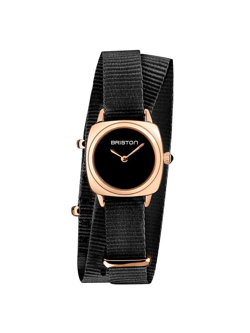 Briston Clubmaster Lady Steel Hm Black Dial Rose Gold Black Double Tour Nato Strap 24Mm 1