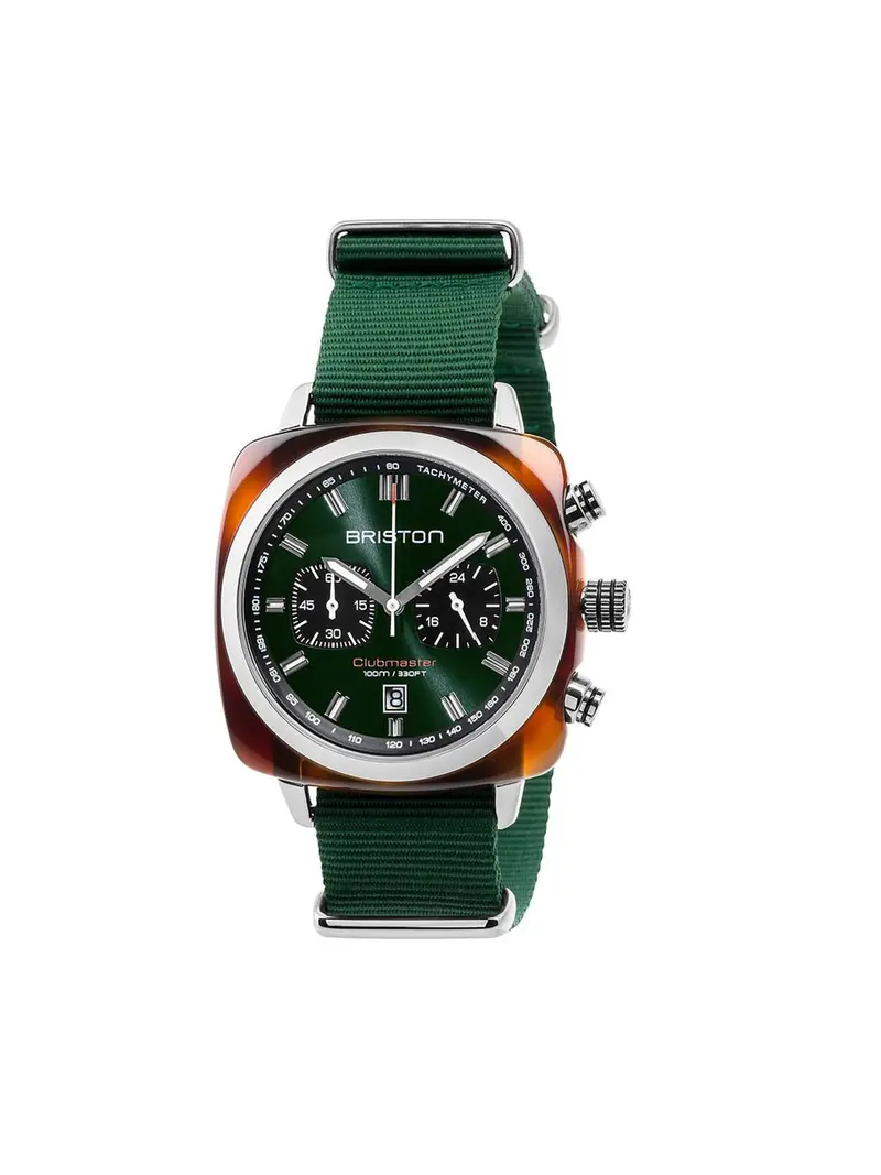 Briston Clubmaster Sport Acetate Chronograph Tortoise Shell British Green Sunray Dial 42Mm 1