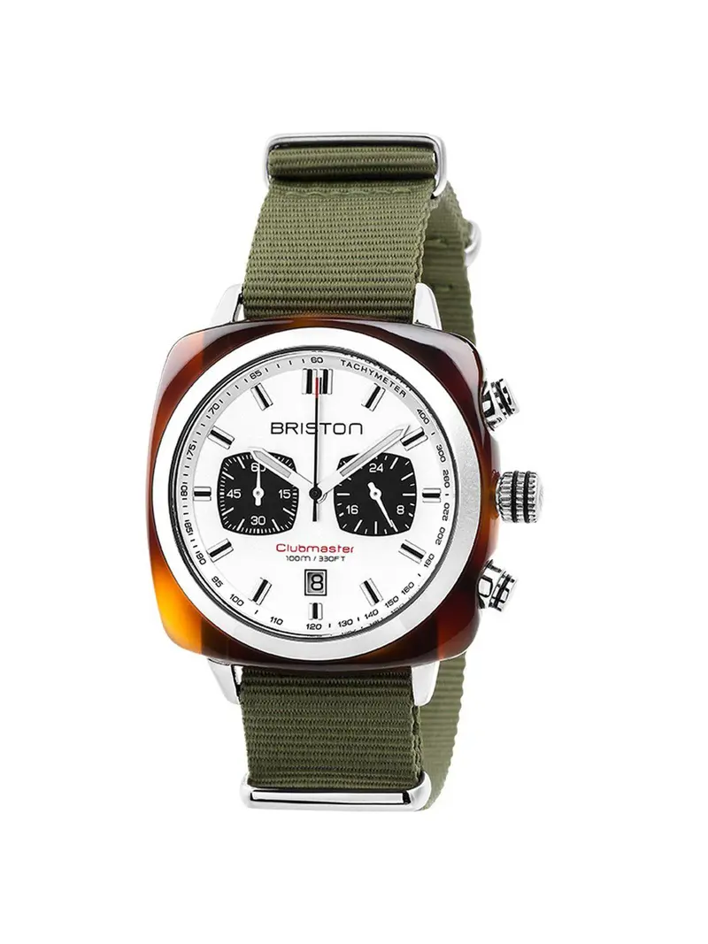 Briston Clubmaster Sport Acetate Chronograph White Dial Army Green Nato Strap 42Mm 1