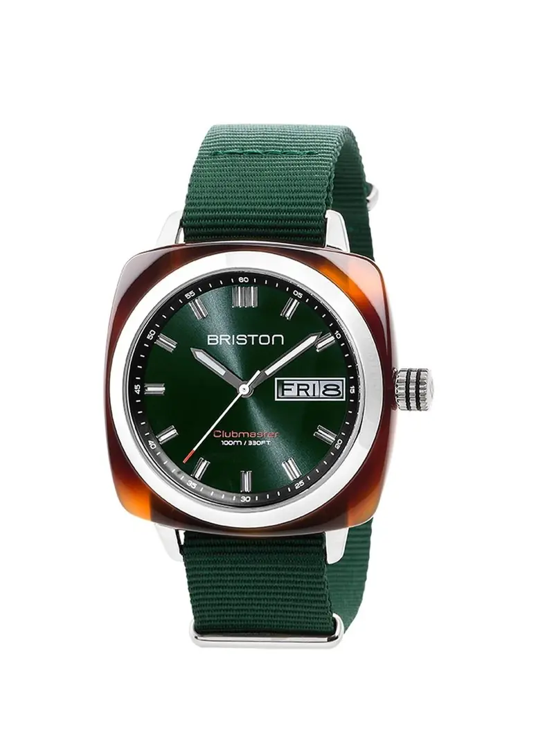Briston Clubmaster Sport Acetate Hms Tortoise Shell British Green Sunray Dial British Green Nato Strap 42Mm 1