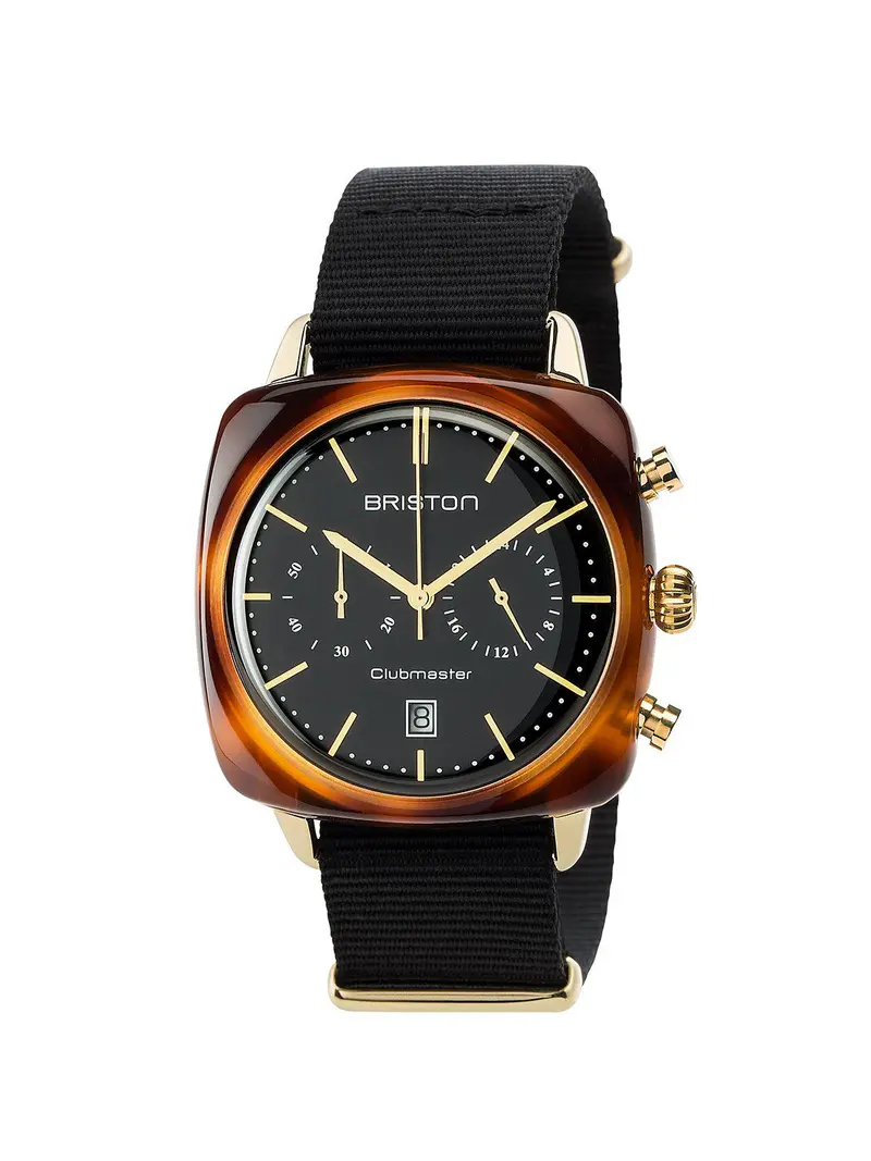 Briston Clubmaster Vintage Acetate Chronograph Gold Black Dial And Yellow Gold Nato 40Mm 1