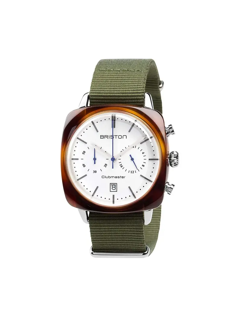 Briston Clubmaster Vintage Acetate Chronograph Tortoise Shell White Dial Nato Strap 40Mm 1