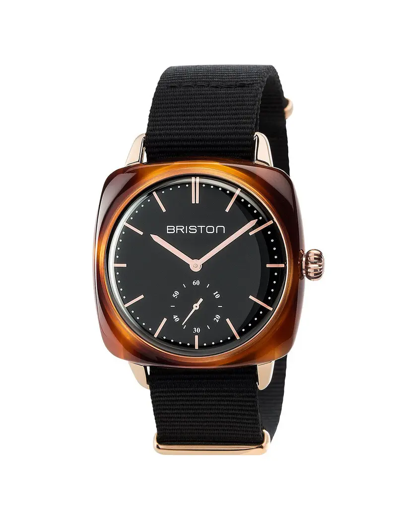 Briston Clubmaster Vintage Acetate Small Second Gold Black Dial And Rose Gold Nato 40Mm 1