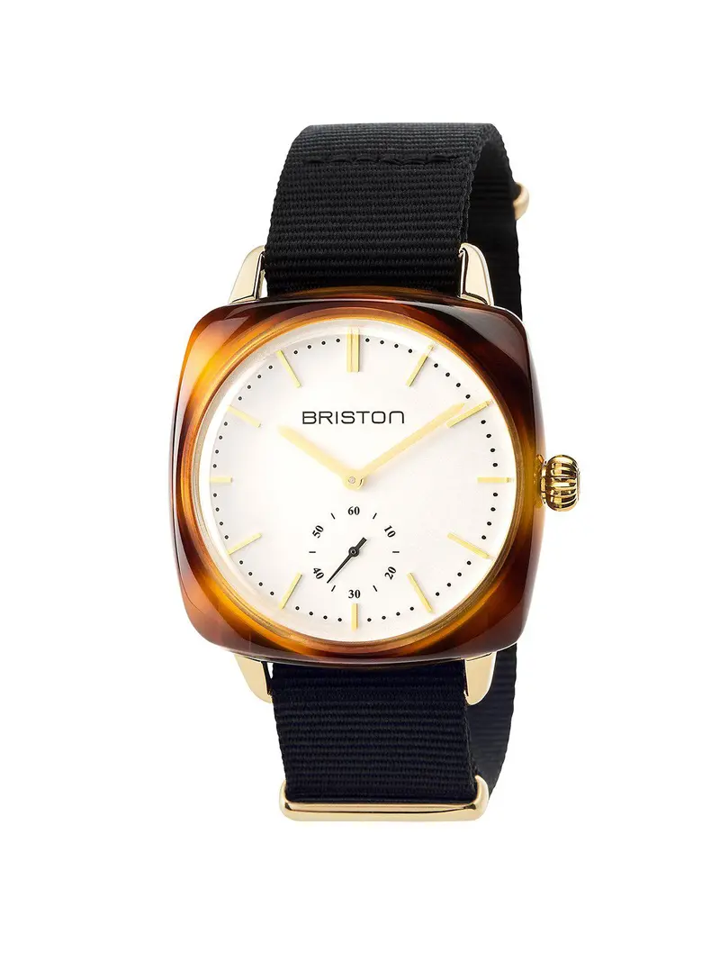 Briston Clubmaster Vintage Acetate Small Second Gold White Dial And Yellow Gold Nato 40Mm 1