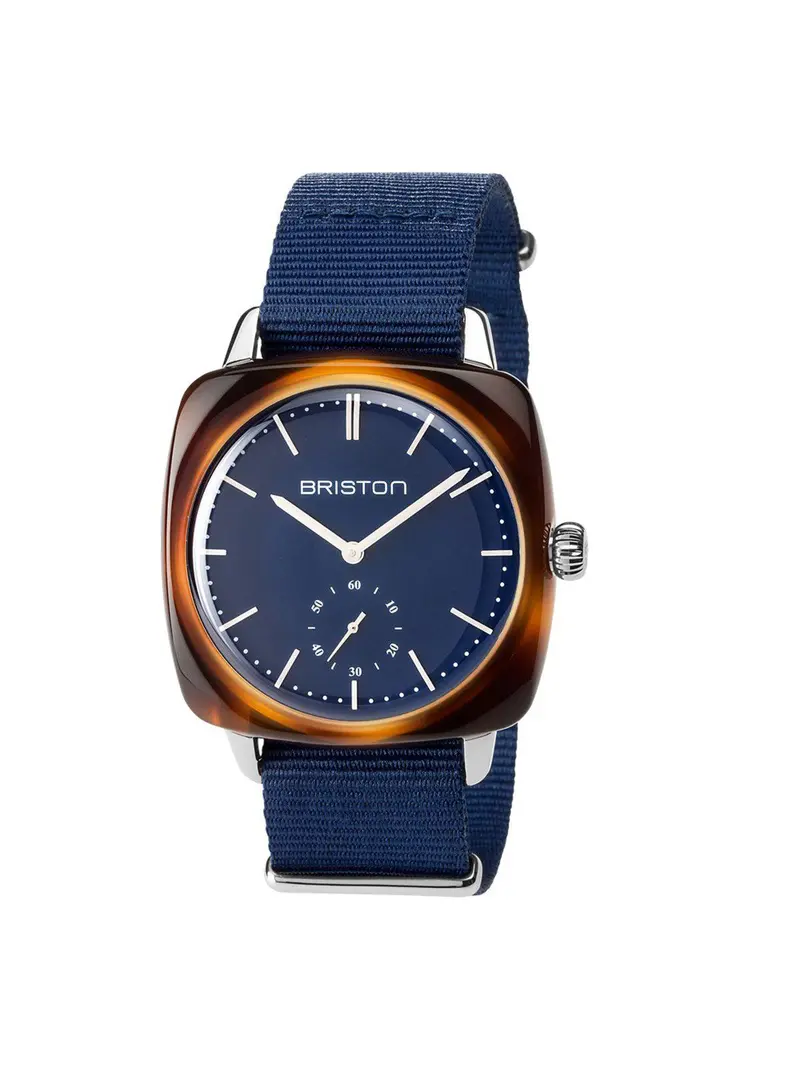 Briston Clubmaster Vintage Acetate Small Second Tortoise Blue Strap With Blue Dial 40Mm 1