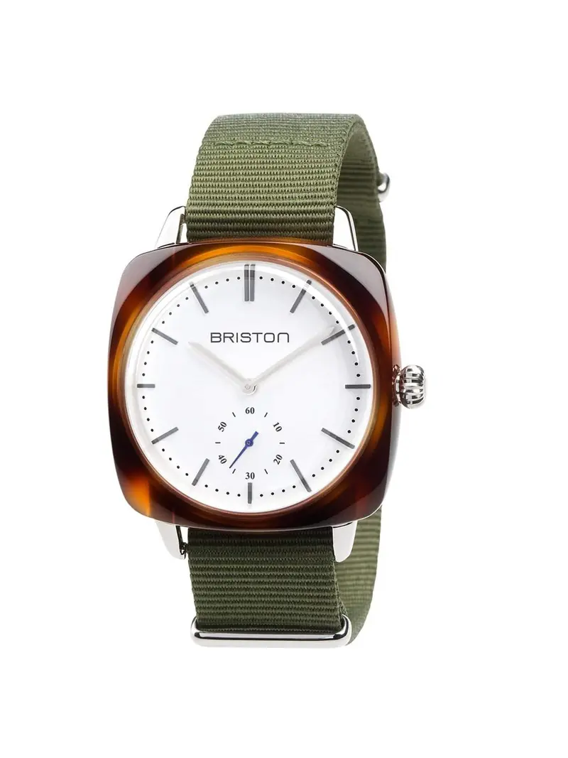Briston Clubmaster Vintage Acetate Small Second White Dial Green Army Nato Strap 40Mm 1